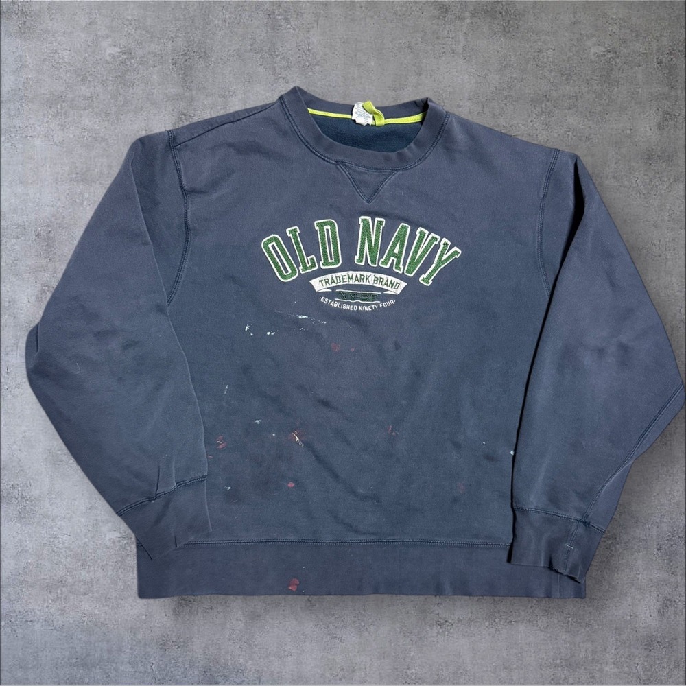 Y2K Old Navy Fleece Sweatshirt Xl Spell Out Logo Sweatshirt Distressed Boxy